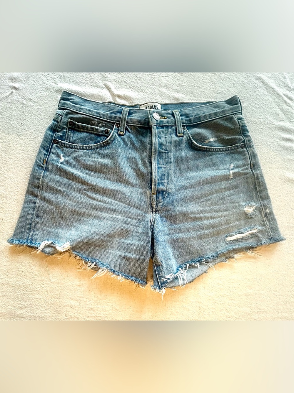 Agolde Y2K Grunge Raw Hem Distressed Denim Shorts